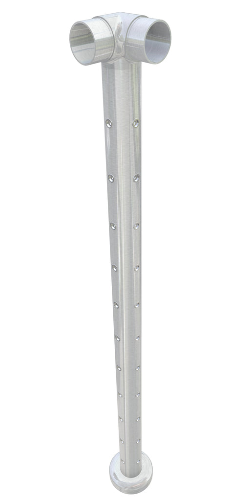 Post assembly, 50mm round, corner post, flush top, satin finish, with M6 rivnuts