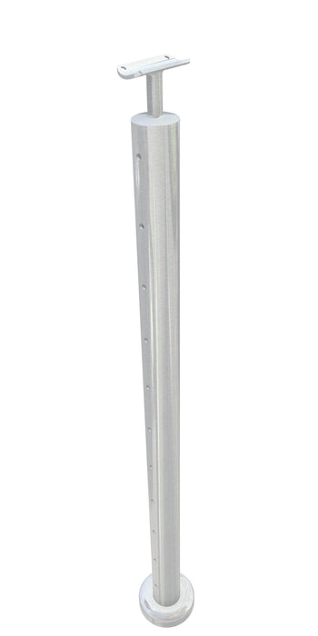 Post assembly, 50mm round, intermediate post with stem top, satin finish, with 7.5mm holes