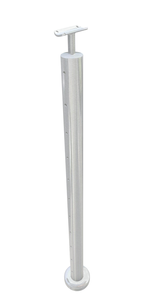 Post assembly, 50mm round, intermediate post with stem top, satin finish, with 7.5mm holes