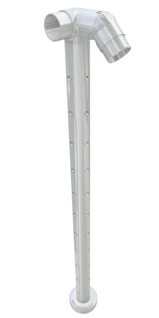 Post assembly, 50mm round, corner post for stairs, flush top, satin finish, with M6 rivnuts