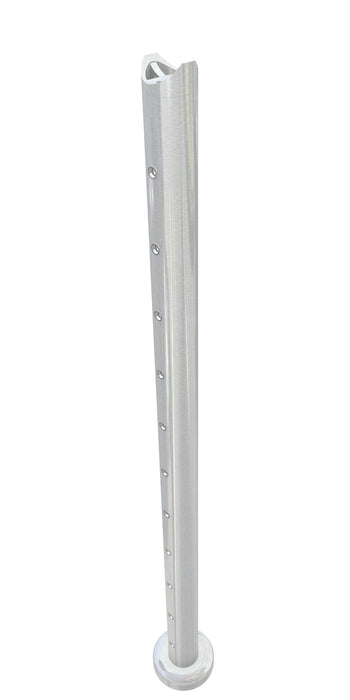 Post assembly, 50mm round, centre post, level flush top, satin finish, with M6 rivnuts
