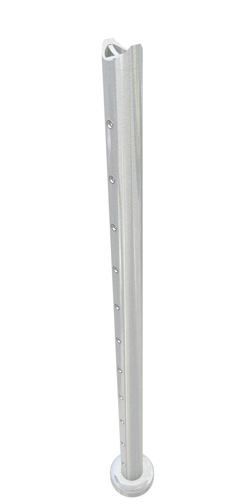 Post assembly, 50mm round, centre post, level flush top, satin finish, with M6 rivnuts