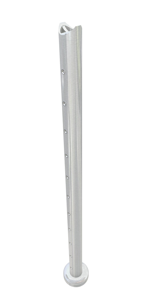 Post assembly, 50mm round, centre post, level flush top, satin finish, with M6 rivnuts