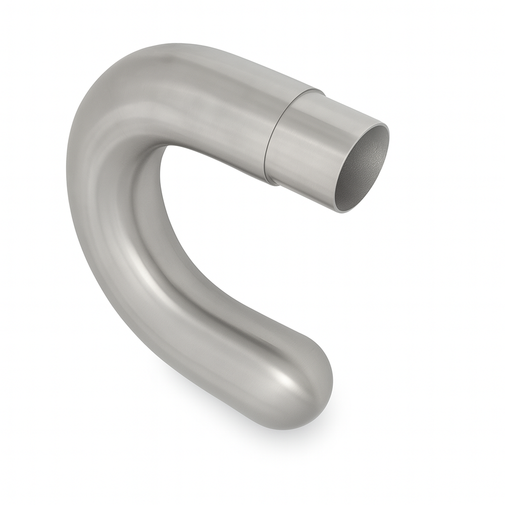Extended Elbow Fitting - Short with tube insert. 50.8 x 1.6mm tube. L=135mm W=200mm Satin Finish