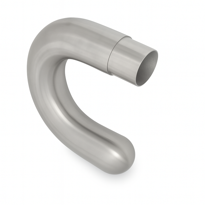 Extended Elbow Fitting - Short with tube insert. 38.1 x 1.6mm tube. L=110. W=153mm Satin Finish