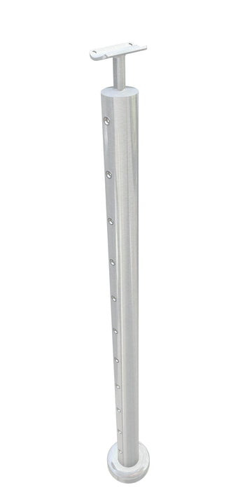 Post assembly, 50mm round, centre post, level stem top, satin finish, with M6 rivnuts