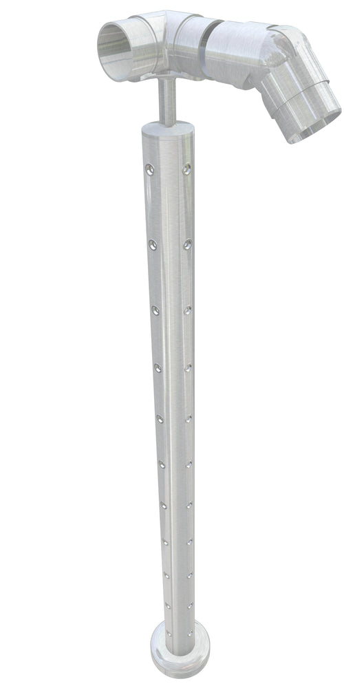 Post assembly, 50mm round, corner post for stairs, stem top, satin finish, with M6 rivnuts