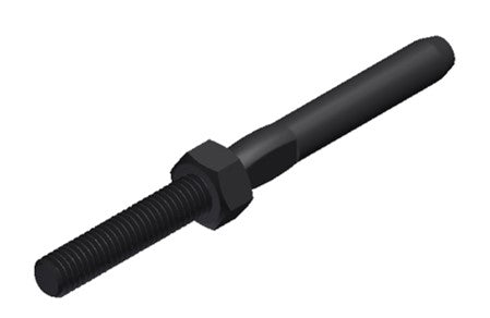 3.2mm x M6  Threaded Swage Terminal, LHT, Flat W/Lock Nut - 73mm, SS316 Black Finish