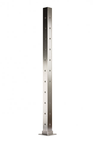 Post, Welded Corner, 50.8mm x 1.6mm Square, 22 holes with nut inserts, 1000mm max, Satin Finish