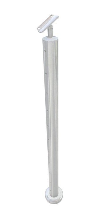 Post assembly, 50mm round, stair intermediate post, stem top, satin finish, with raked 7.5mm holes