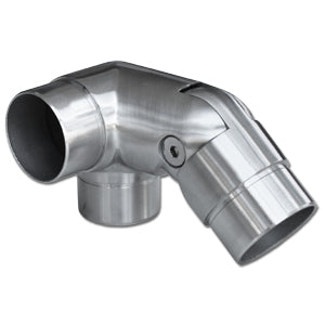 Perpendicular Corner Joiner Adjustable Elbow (Ball Type) with Left Hand Insert. Vertical end inserts into 3.0x50.8mm tube. Mirror Polish