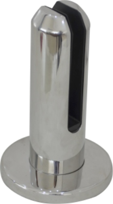 Glass Spigot, SS316, 50mm round, 158mm high with Ø100 x 8mm base plate with cover cap, to suit 10-12mm glass, Mirror Polish