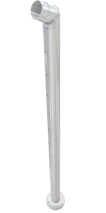 Post assembly, 50mm round, end post for bottom of stairs, flush top, satin finish, with M6 rivnuts