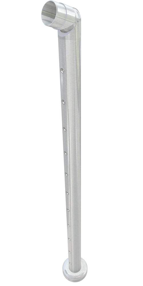 Post assembly, 50mm round, end post for bottom of stairs, flush top, satin finish, with M6 rivnuts