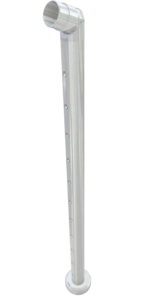 Post assembly, 50mm round, end post for bottom of stairs, flush top, satin finish, with M6 rivnuts