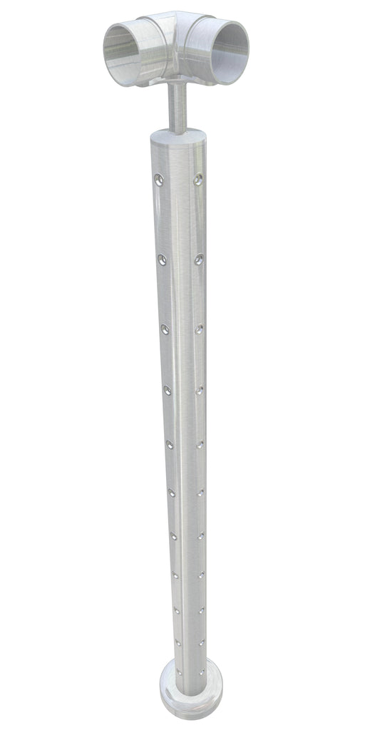Post assembly, 50mm round, corner post, stem top, satin finish, with M6 rivnuts