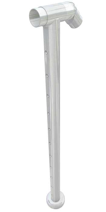 Post assembly, 50mm round, centre post for stairs, flush top, satin finish, with M6 rivnuts