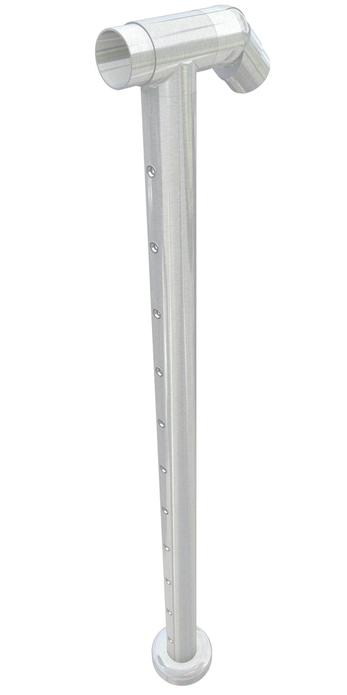 Post assembly, 50mm round, centre post for stairs, flush top, satin finish, with M6 rivnuts