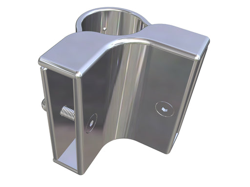 Kerb Rail Clamp, SS316, Corner Bracket for 50.8mm round posts, to suit RHS 100x20 Kerb Rail. MARS-KRC-50R-100-20-CNR