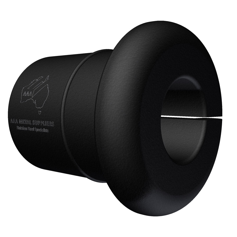 Nylon Grommet Split Type, Black, 9mm O.D. x 10mm long, suits wire rope 3.2-5.0mm