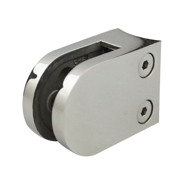 Glass Clamp: 10mm Glass, 45x65, Round Back Satin Finish, Fits 50mm tube