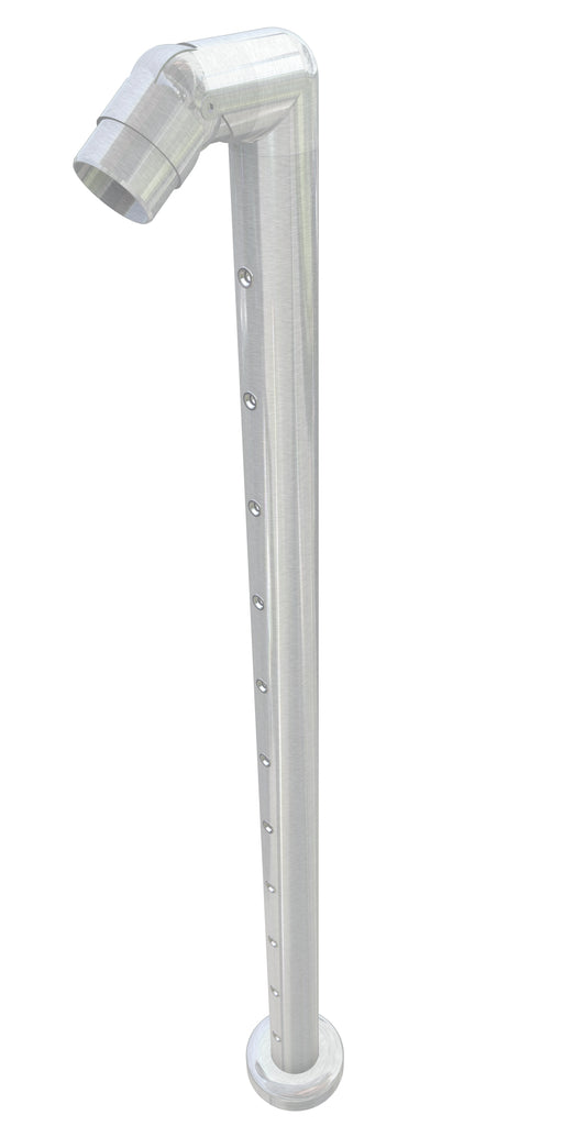 Post assembly, 50mm round, end post for top of stairs,  flush top, satin finish, with M6 rivnuts