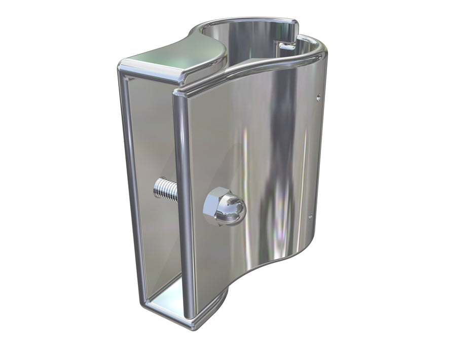 Kerb Rail Clamp, SS316, End Bracket, for 50.8mm round posts, to suit RHS 100x20 Kerb Rail. MARS-KRC-50R-100-20-END